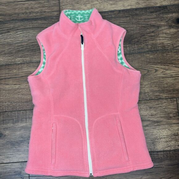 Vineyards Vines Reversible Vest Sweater Fleece Pink Green Full Zip Women's Sz S - Picture 4 of 8